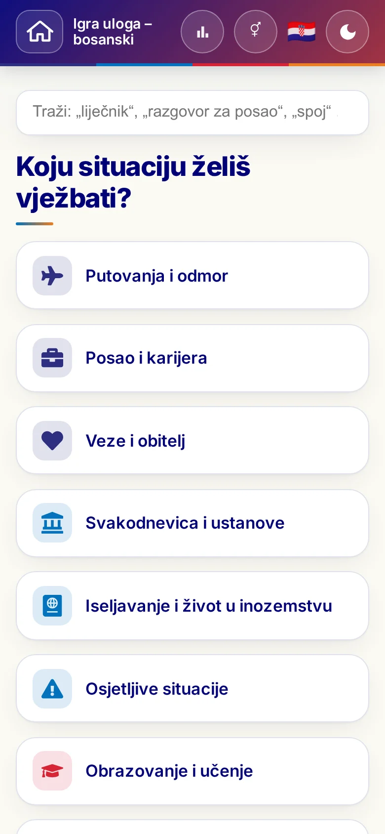 Mobitel: tematski svjetovi Jezične igre uloga.