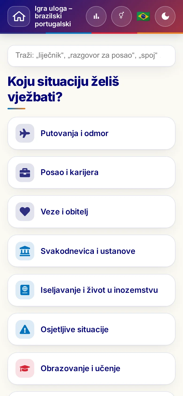 Mobitel: tematski svjetovi Jezične igre uloga.