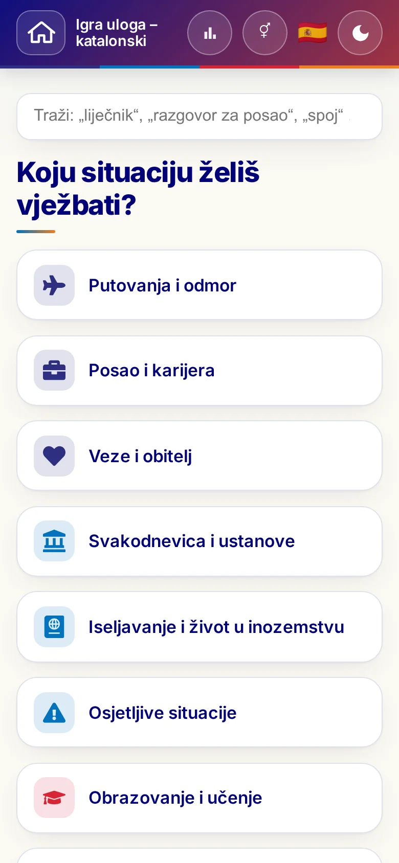 Mobitel: tematski svjetovi Jezične igre uloga.