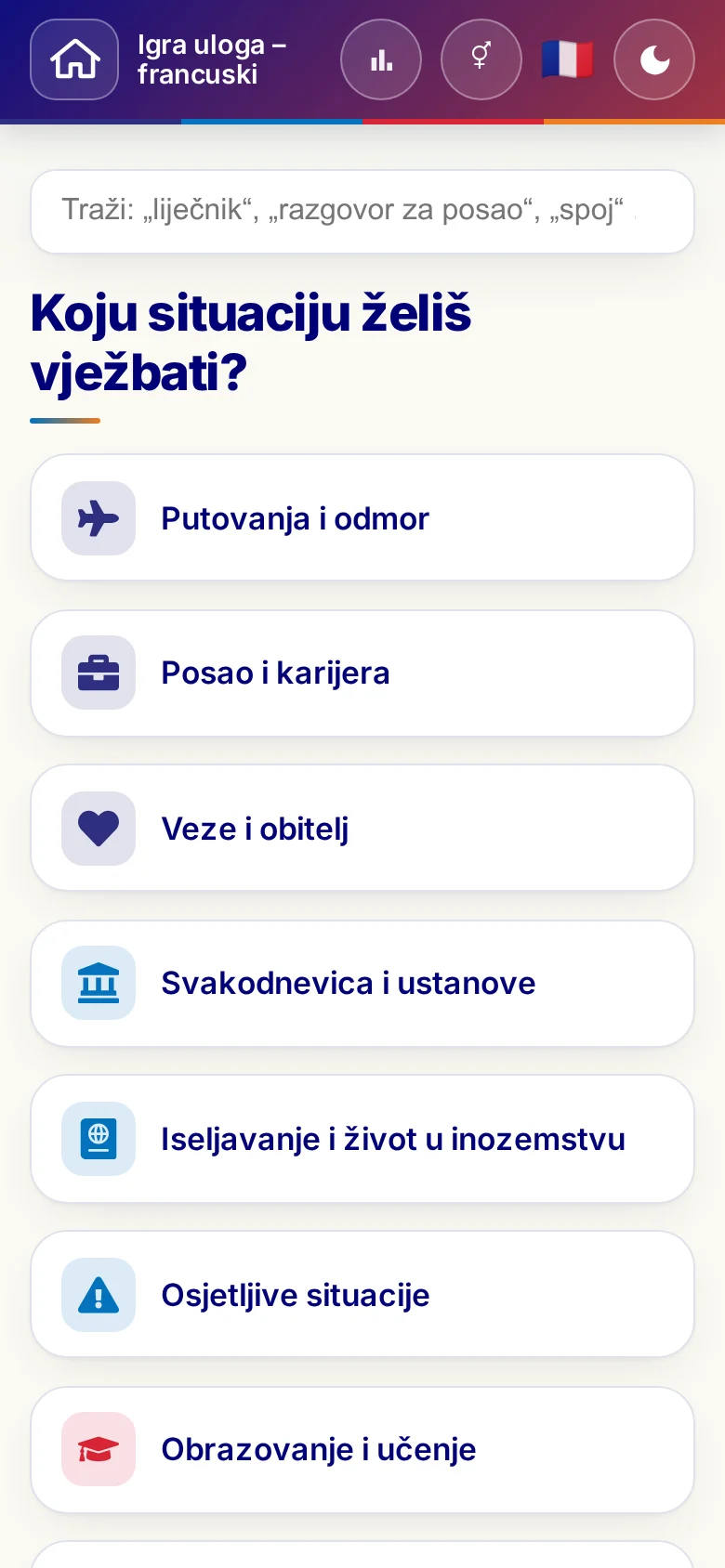 Mobitel: tematski svjetovi Jezične igre uloga.