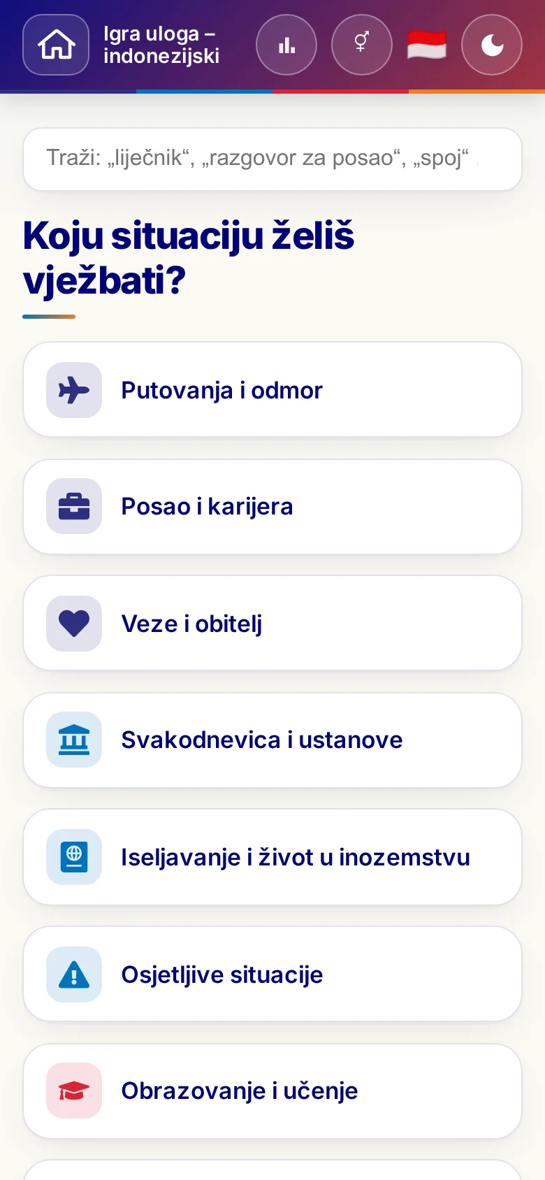 Mobitel: tematski svjetovi Jezične igre uloga.