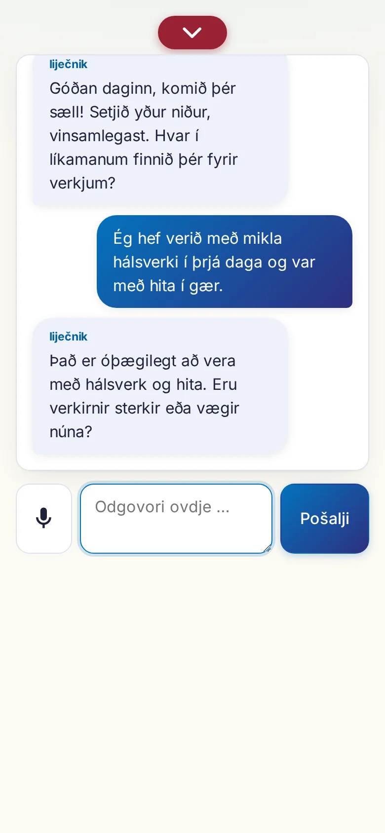 Mobitel: razgovor u tijeku s unosom preko mikrofona.