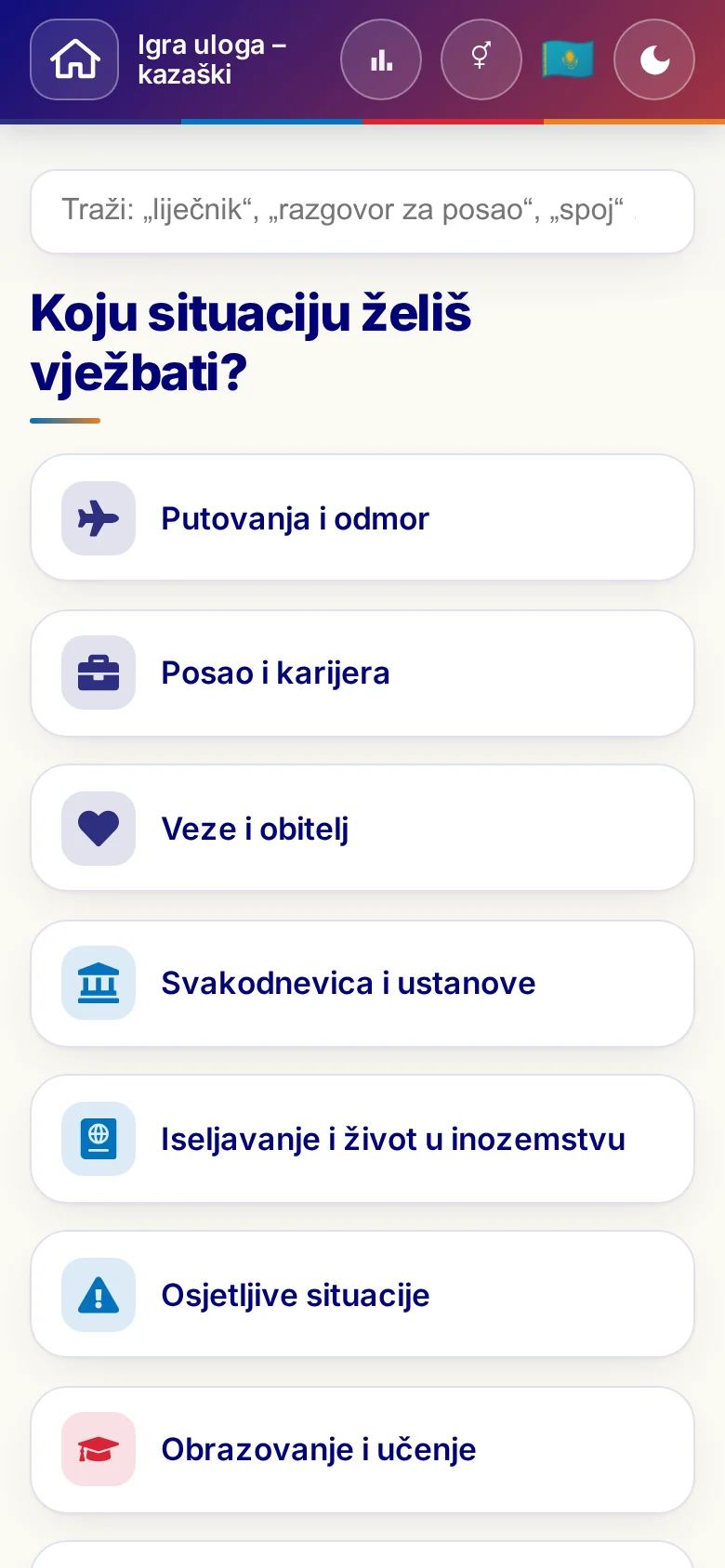 Mobitel: tematski svjetovi Jezične igre uloga.