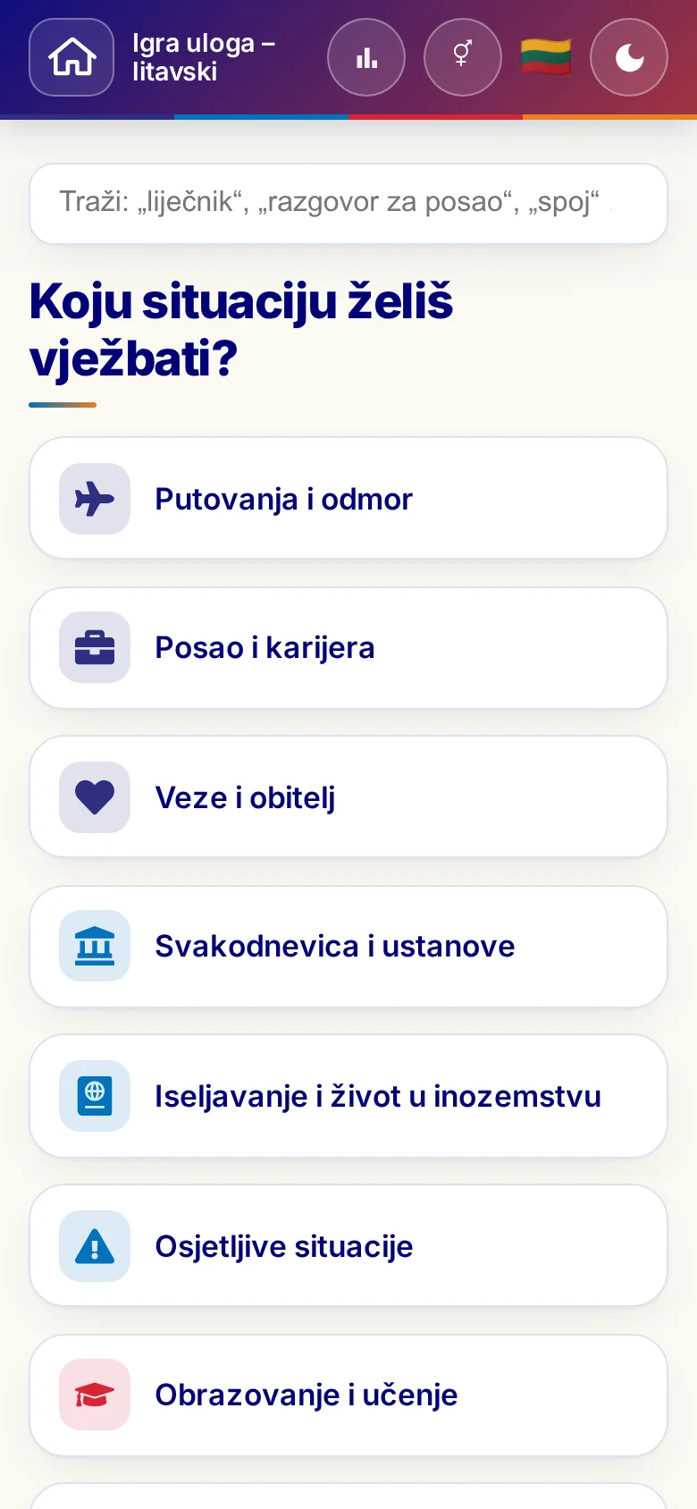 Mobitel: tematski svjetovi Jezične igre uloga.