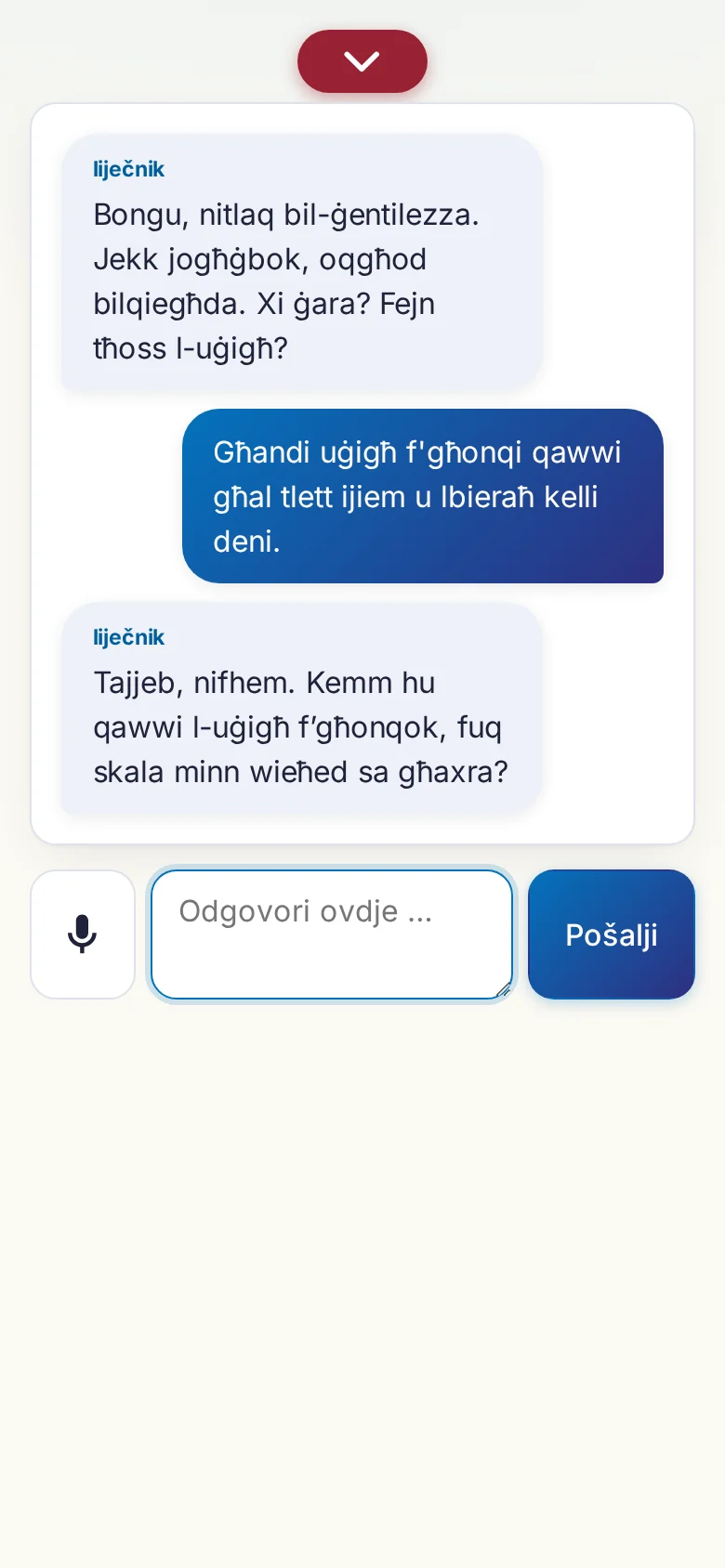 Mobitel: razgovor u tijeku s unosom preko mikrofona.