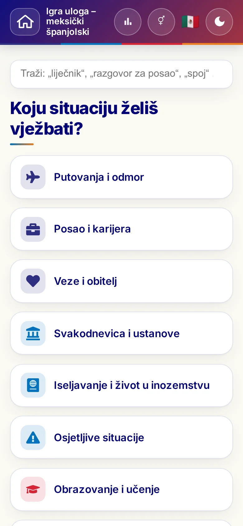 Mobitel: tematski svjetovi Jezične igre uloga.