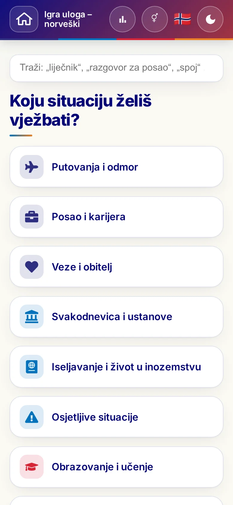 Mobitel: tematski svjetovi Jezične igre uloga.
