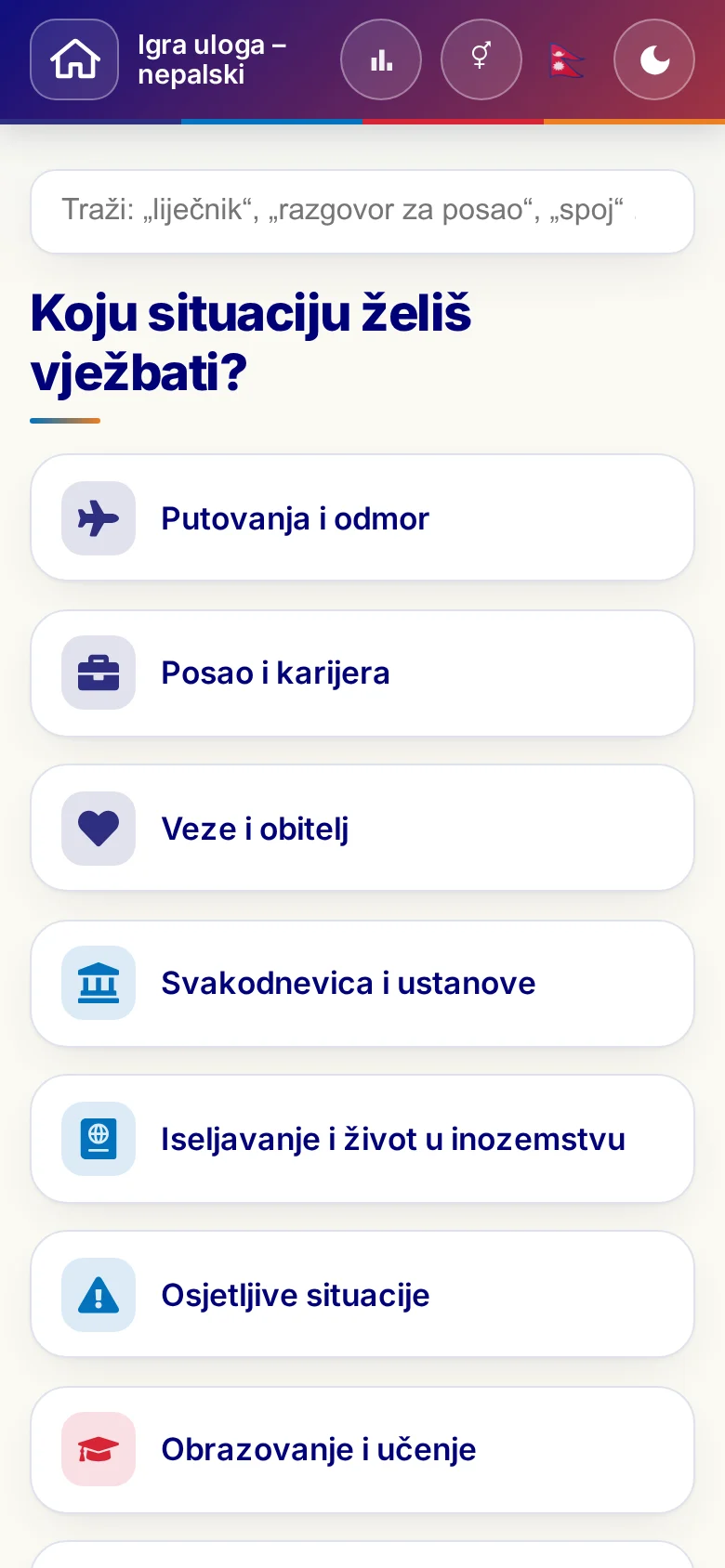 Mobitel: tematski svjetovi Jezične igre uloga.