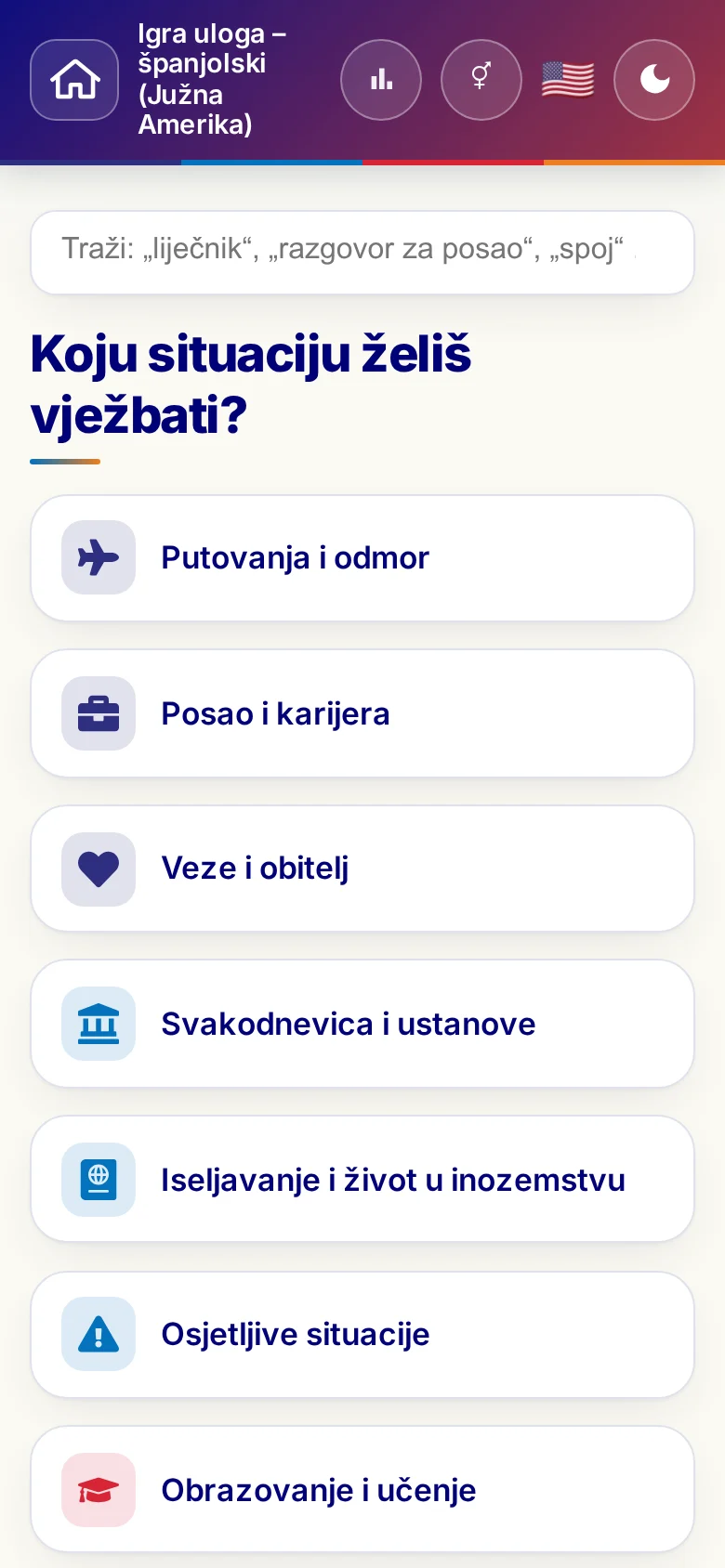 Mobitel: tematski svjetovi Jezične igre uloga.