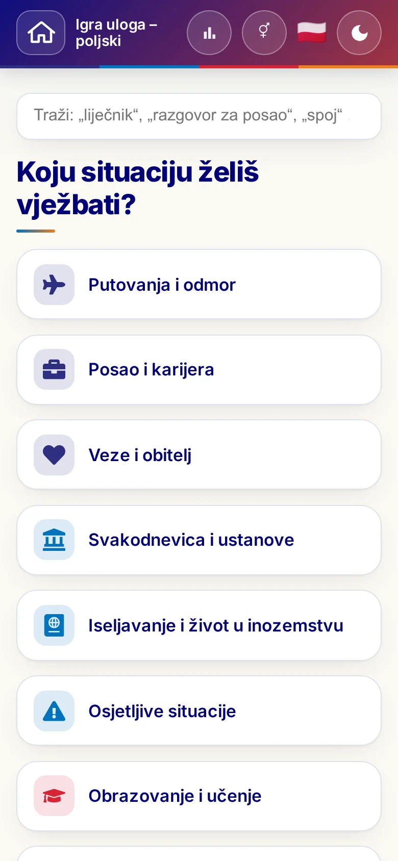 Mobitel: tematski svjetovi Jezične igre uloga.
