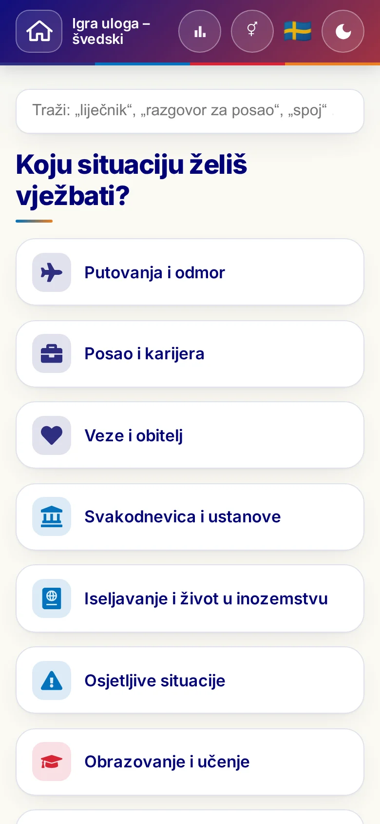 Mobitel: tematski svjetovi Jezične igre uloga.