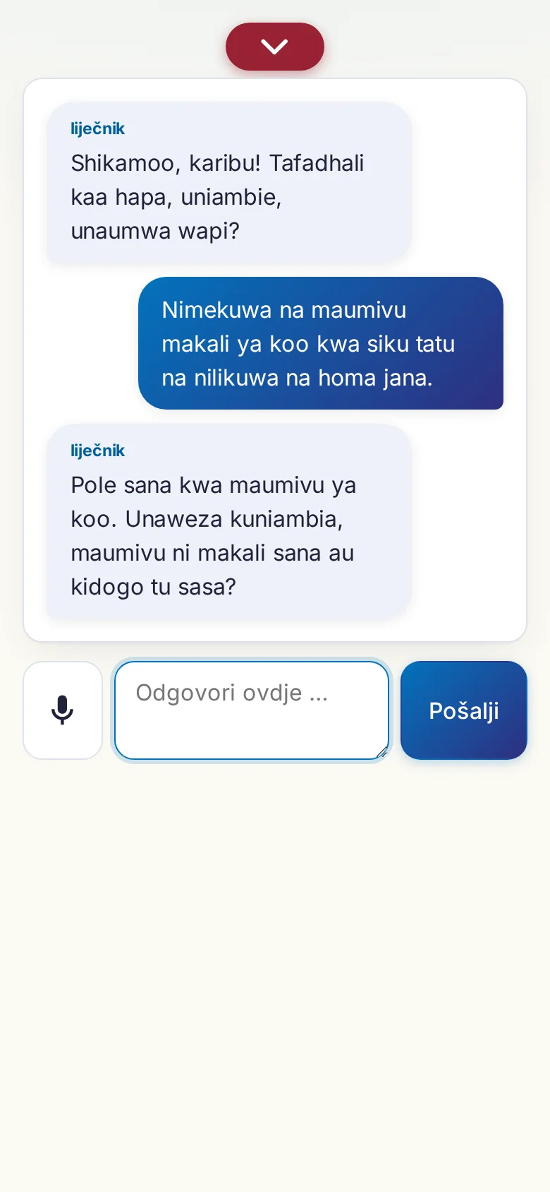 Mobitel: razgovor u tijeku s unosom preko mikrofona.