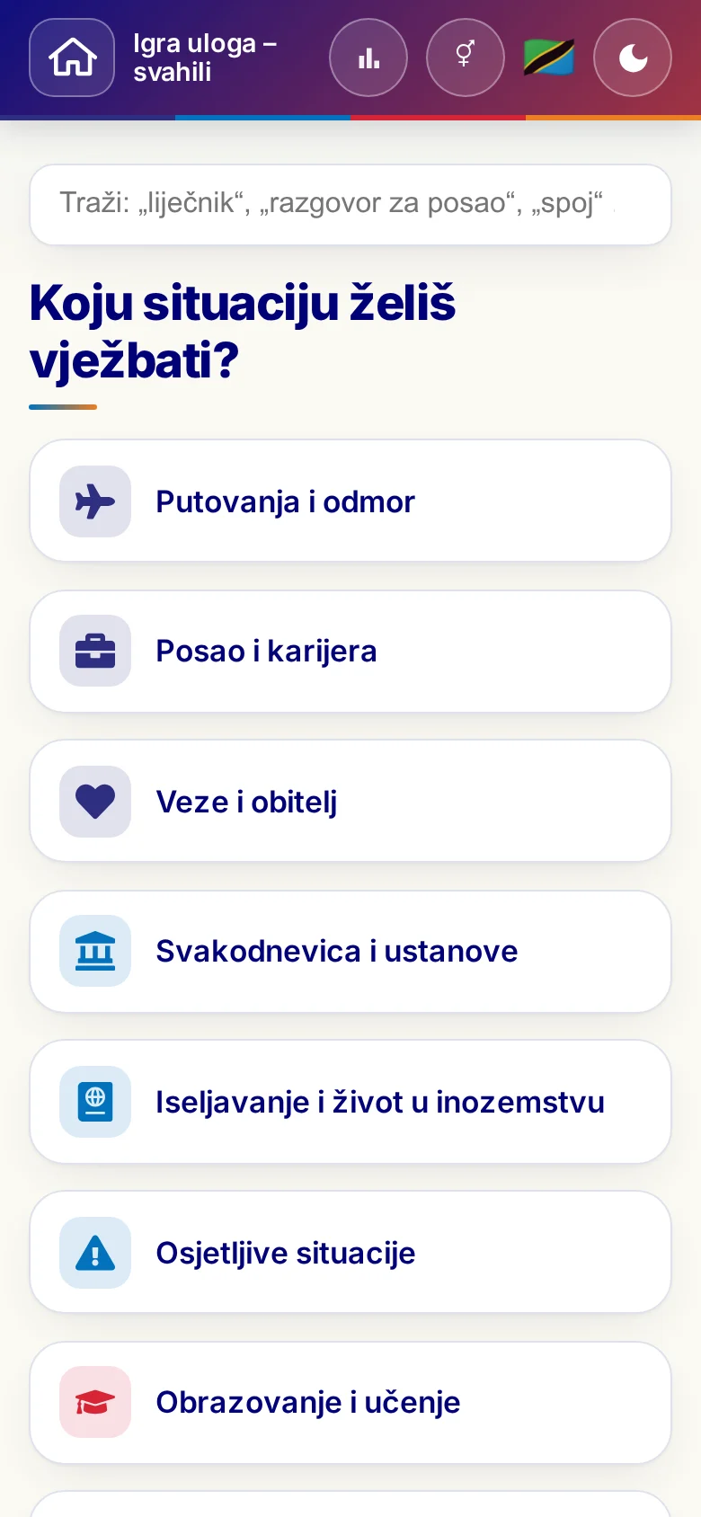 Mobitel: tematski svjetovi Jezične igre uloga.