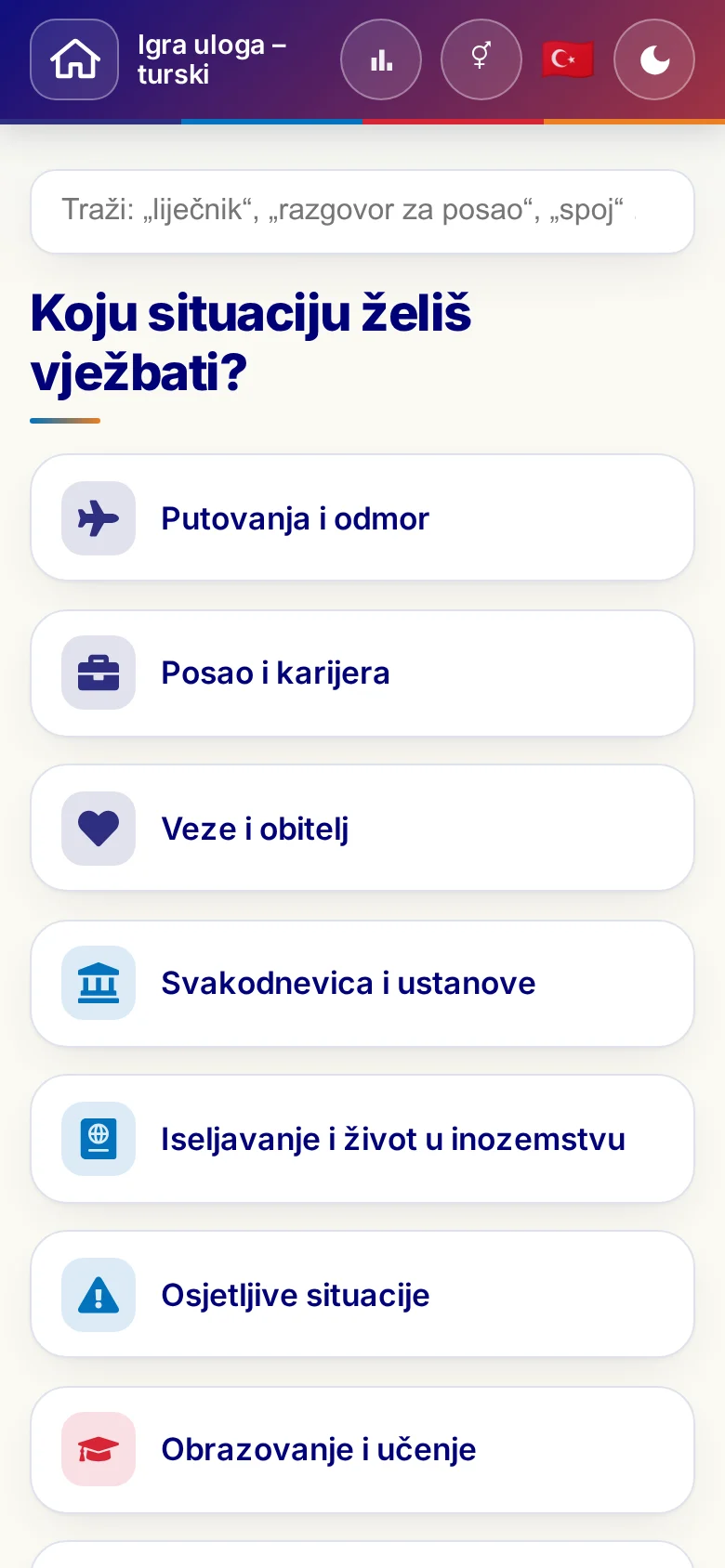 Mobitel: tematski svjetovi Jezične igre uloga.