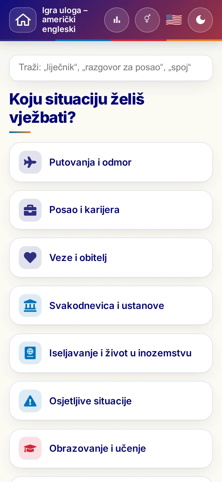 Mobitel: tematski svjetovi Jezične igre uloga.