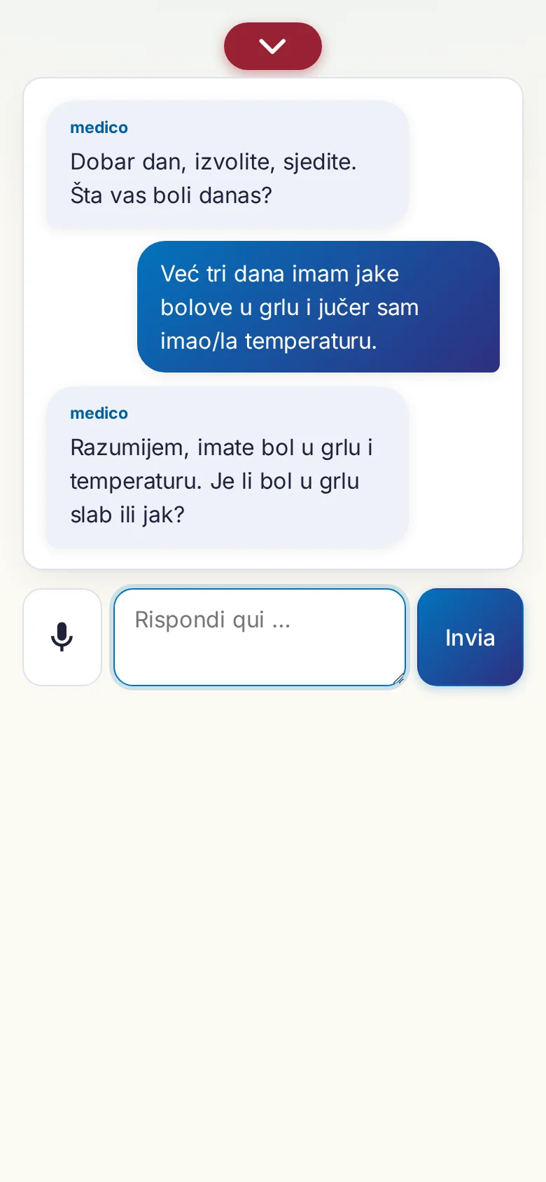 Cellulare: una conversazione in corso con inserimento tramite microfono.