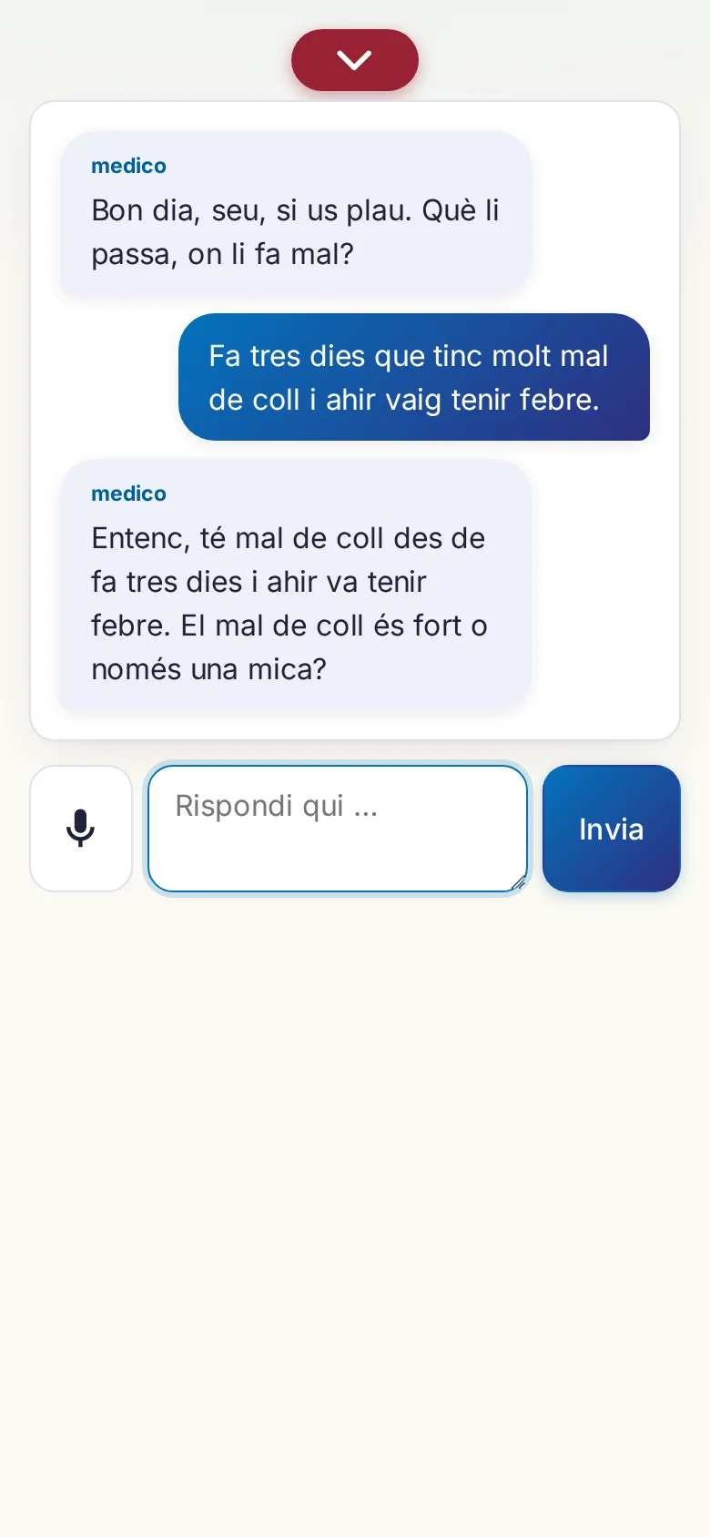 Cellulare: una conversazione in corso con inserimento tramite microfono.