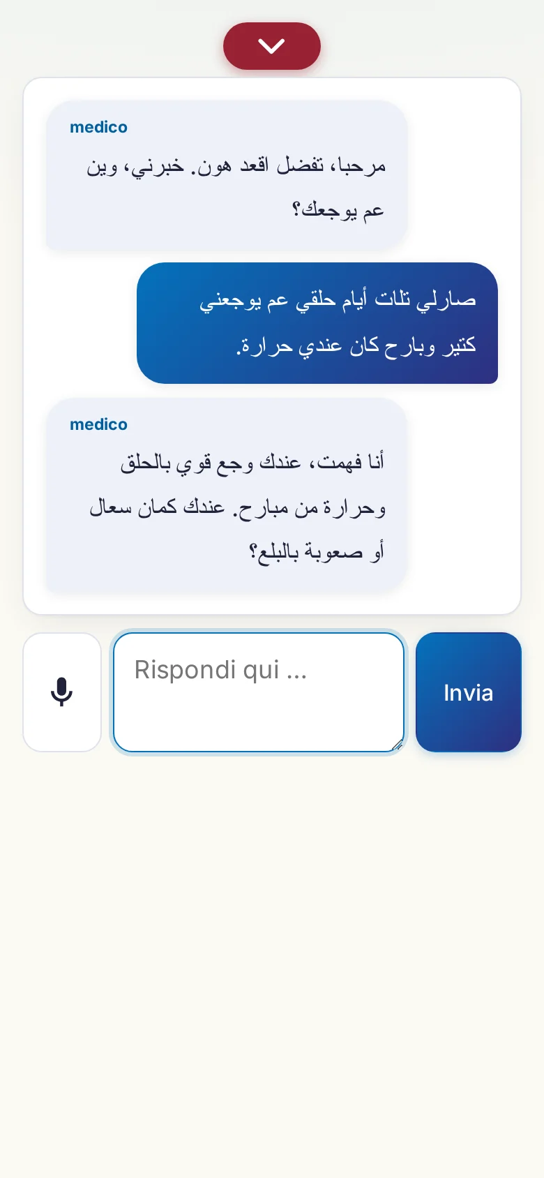 Cellulare: una conversazione in corso con inserimento tramite microfono.