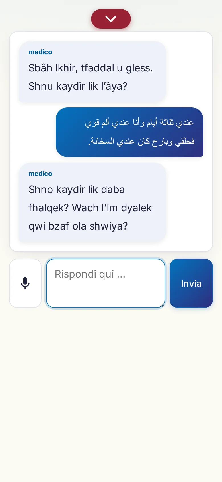 Cellulare: una conversazione in corso con inserimento tramite microfono.