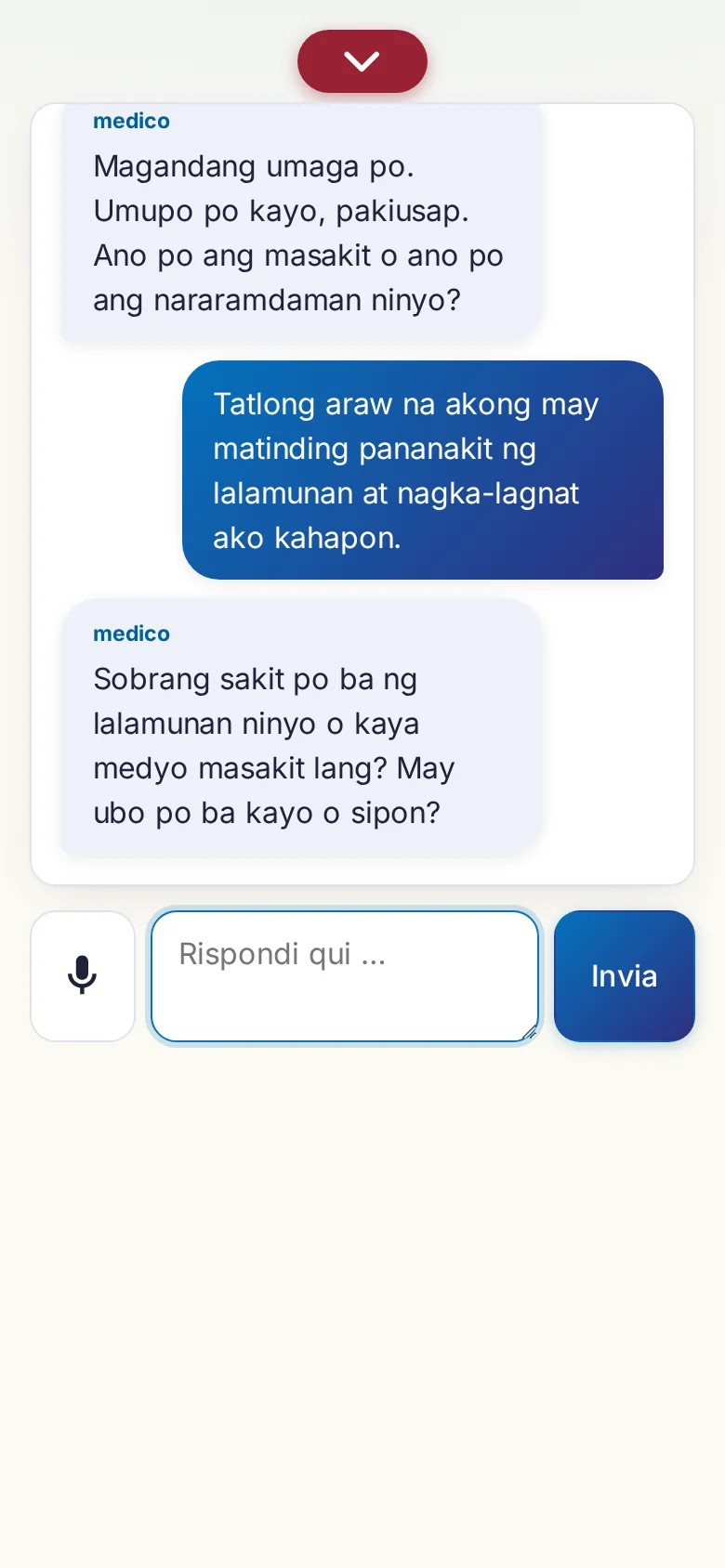 Cellulare: una conversazione in corso con inserimento tramite microfono.