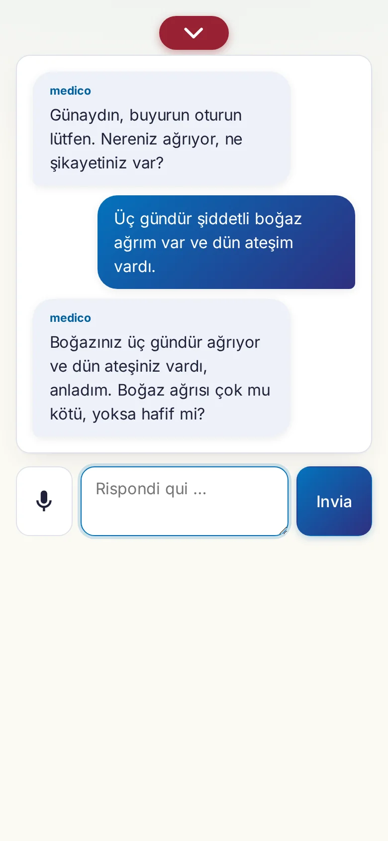 Cellulare: una conversazione in corso con inserimento tramite microfono.