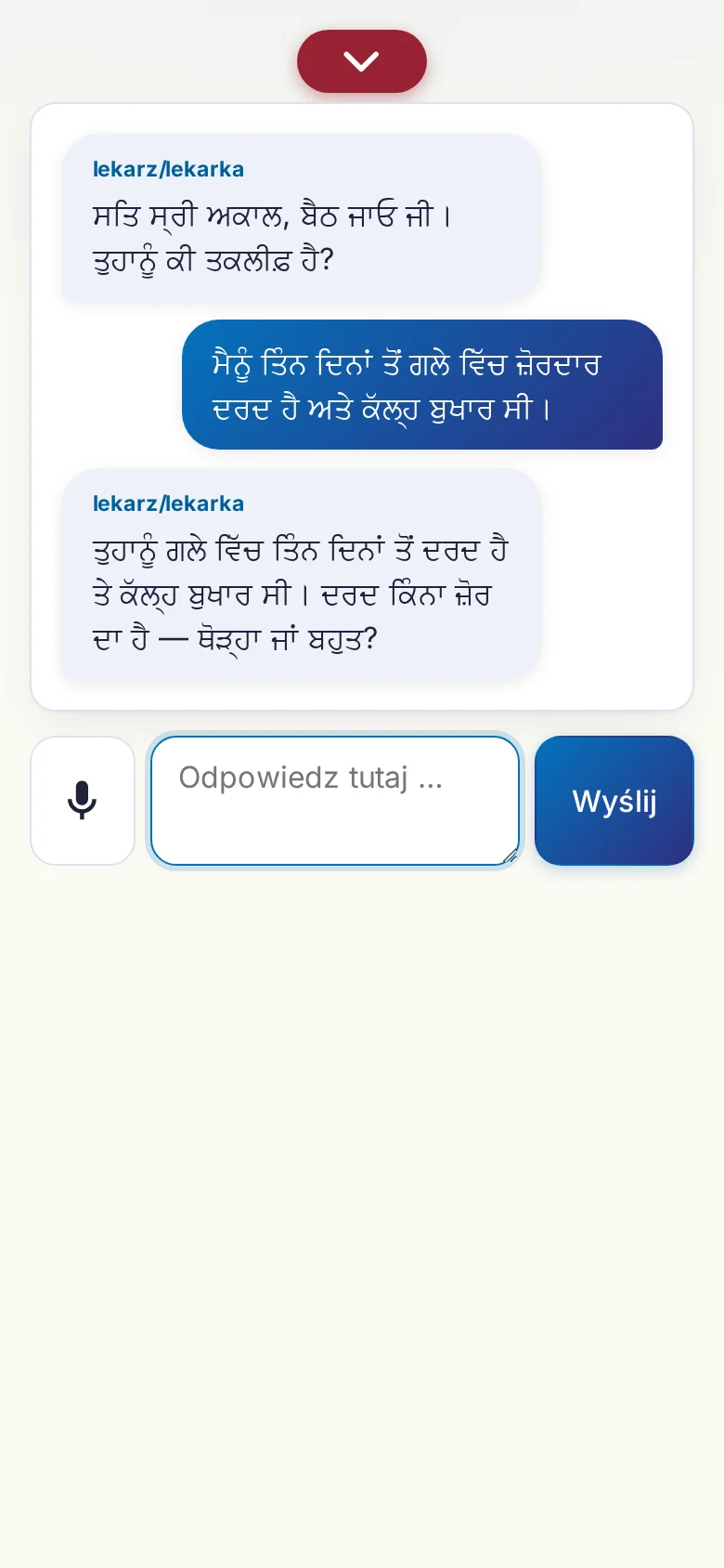 Telefon: trwająca rozmowa z wejściem mikrofonowym.