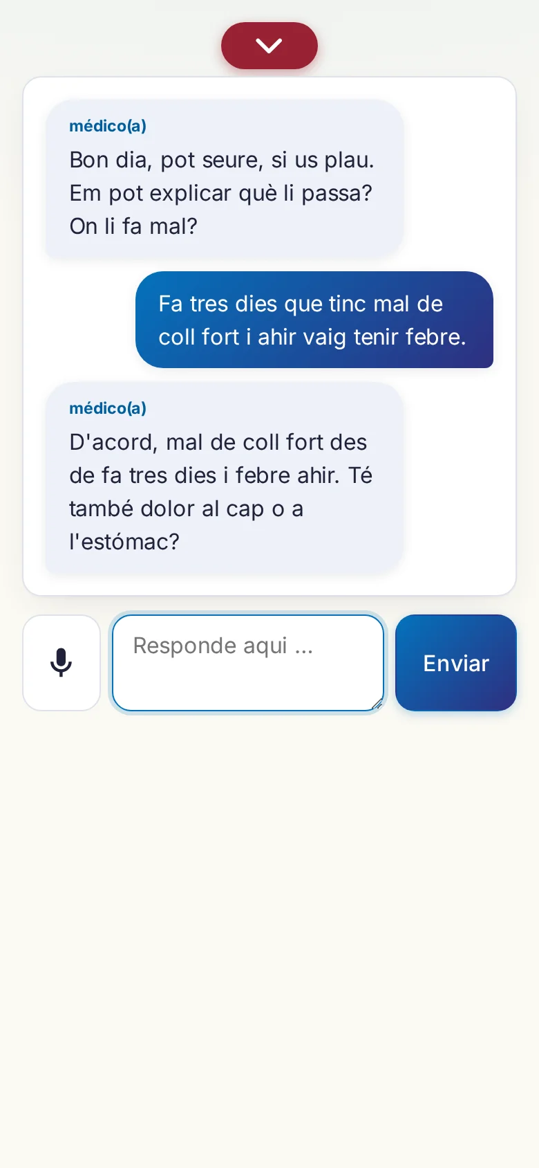 Telemóvel: uma conversa a decorrer com entrada por microfone.