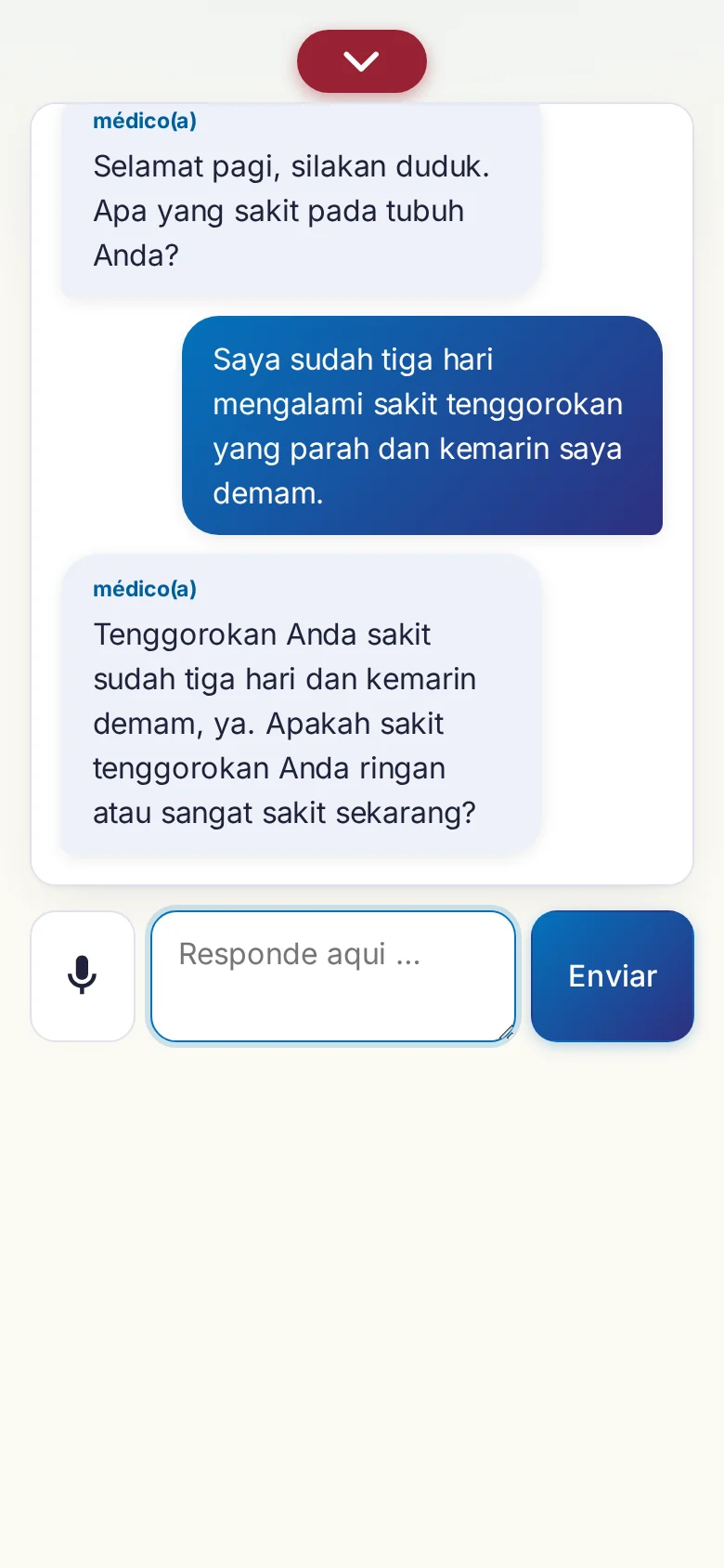 Telemóvel: uma conversa a decorrer com entrada por microfone.