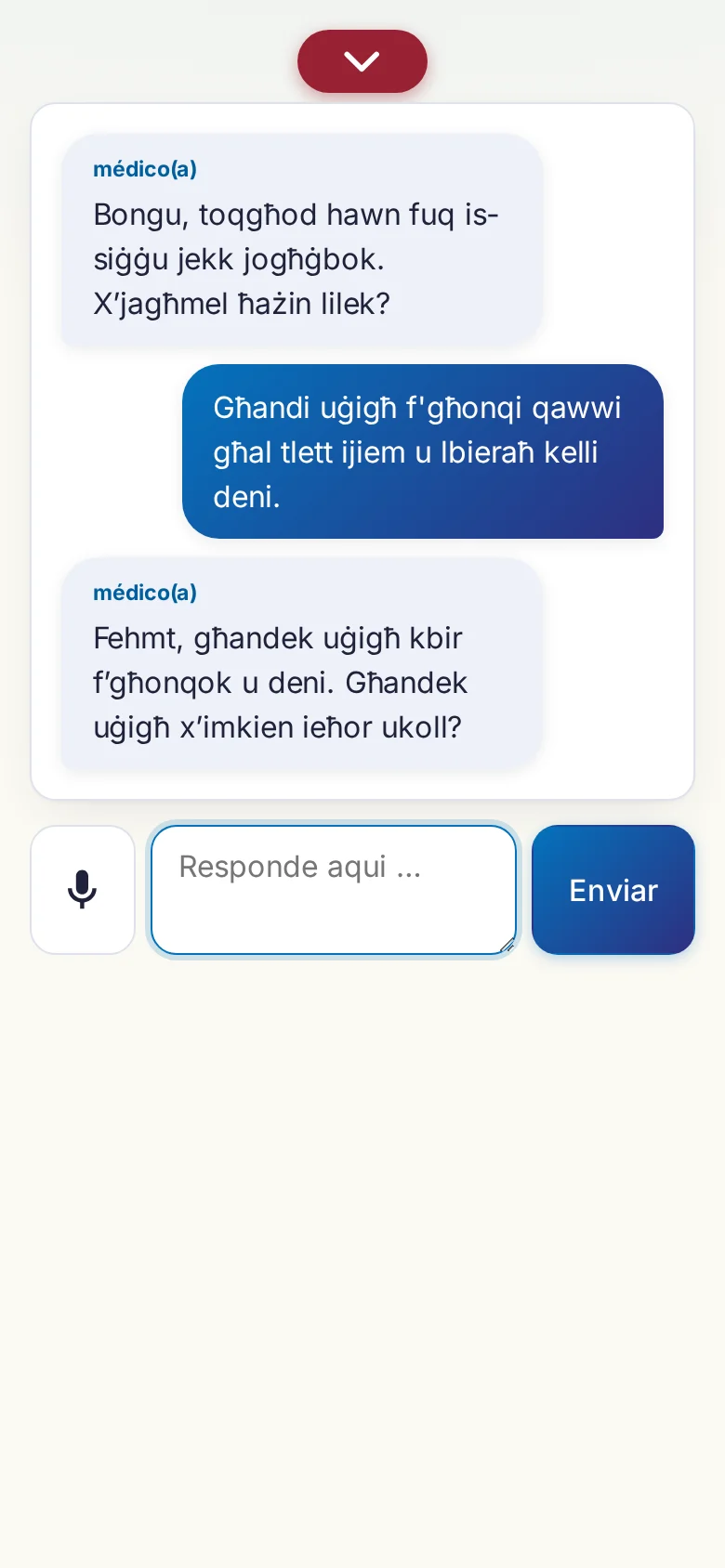 Telemóvel: uma conversa a decorrer com entrada por microfone.