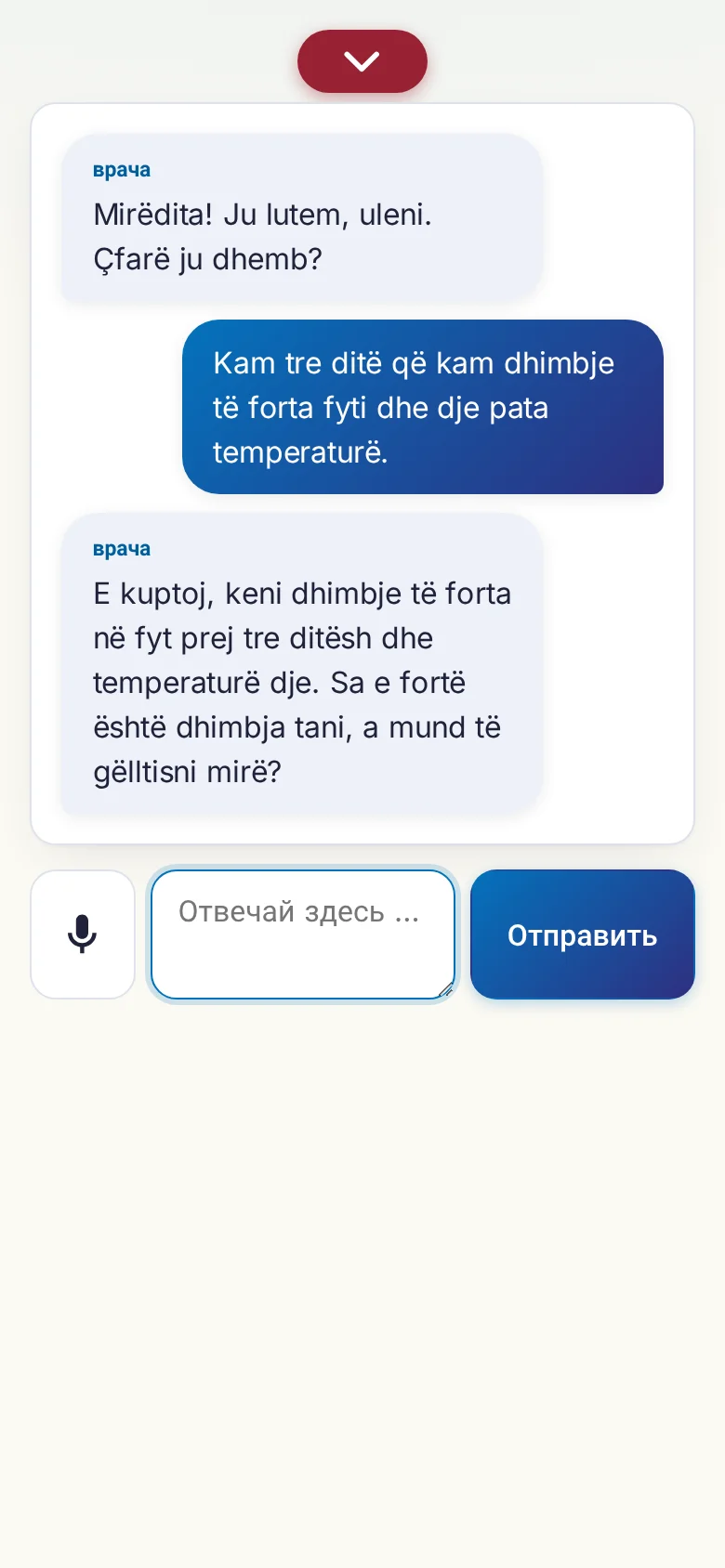 Телефон: идущий разговор с вводом голосом.