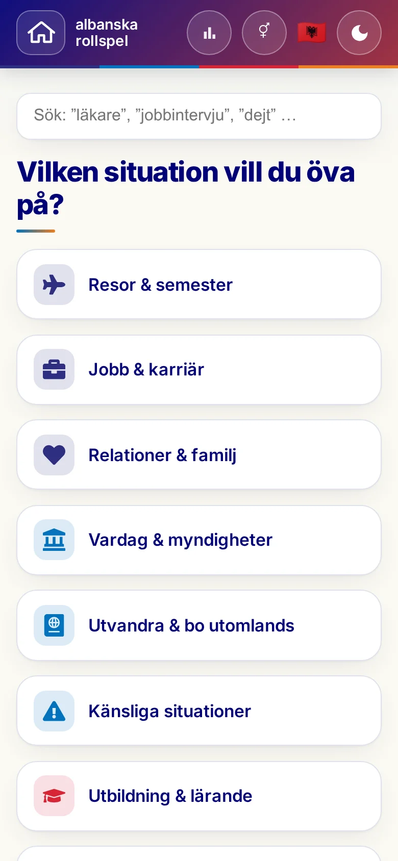 Mobil: Språkrollspelens situationer.