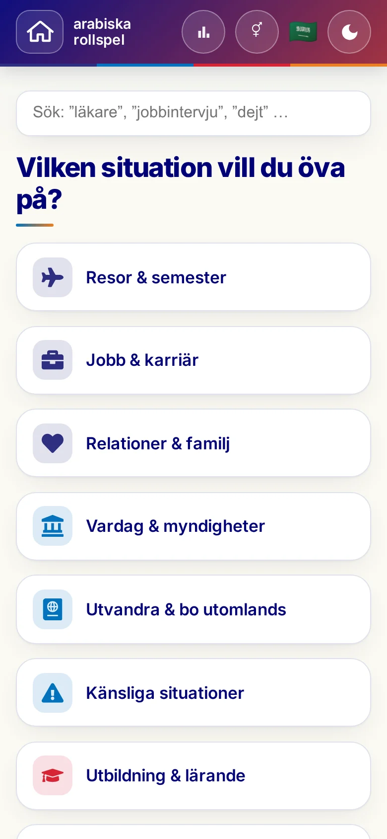 Mobil: Språkrollspelens situationer.