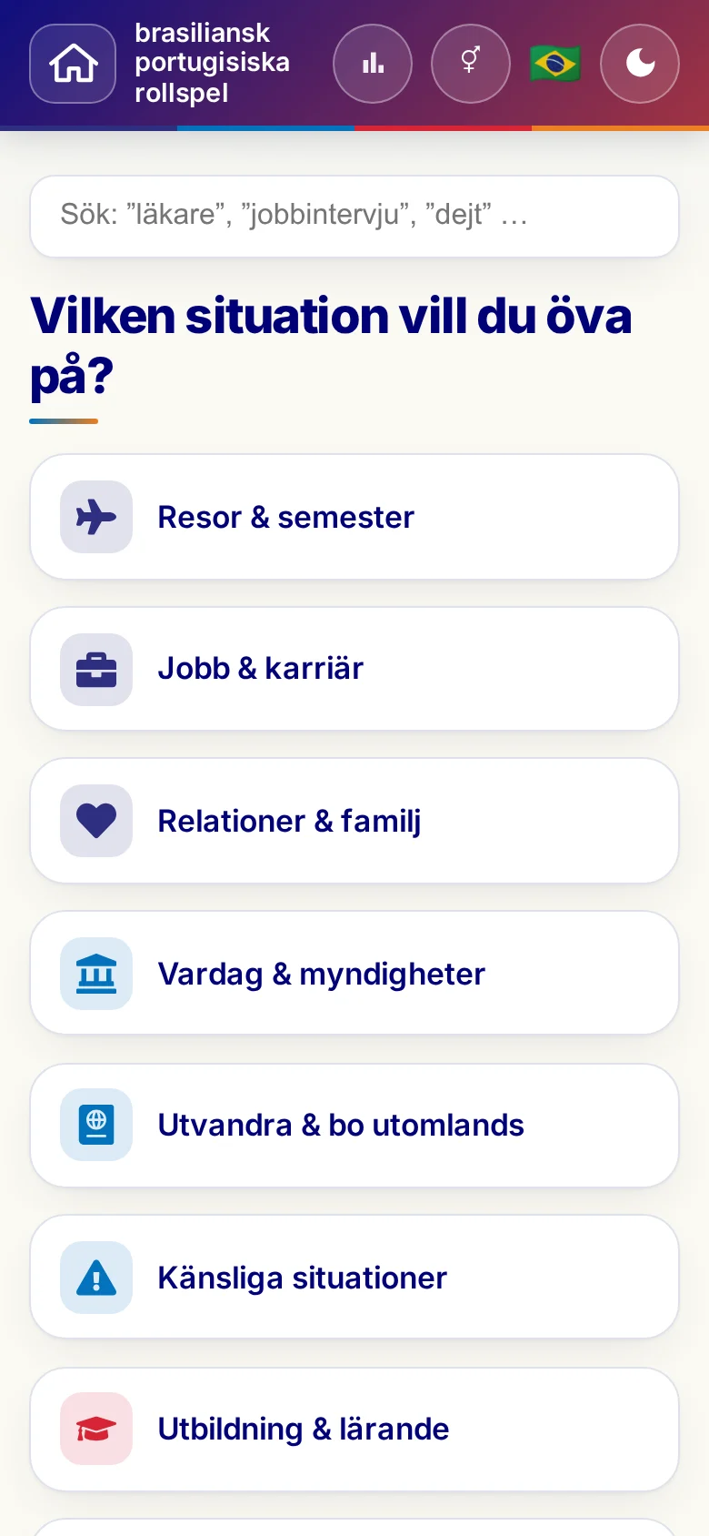 Mobil: Språkrollspelens situationer.