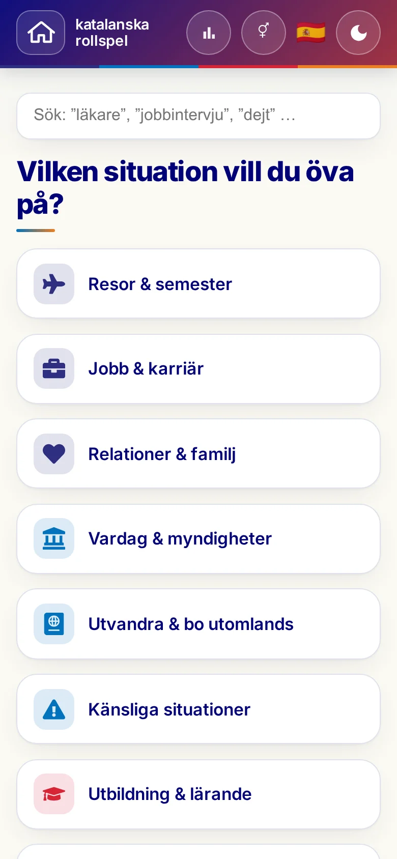 Mobil: Språkrollspelens situationer.