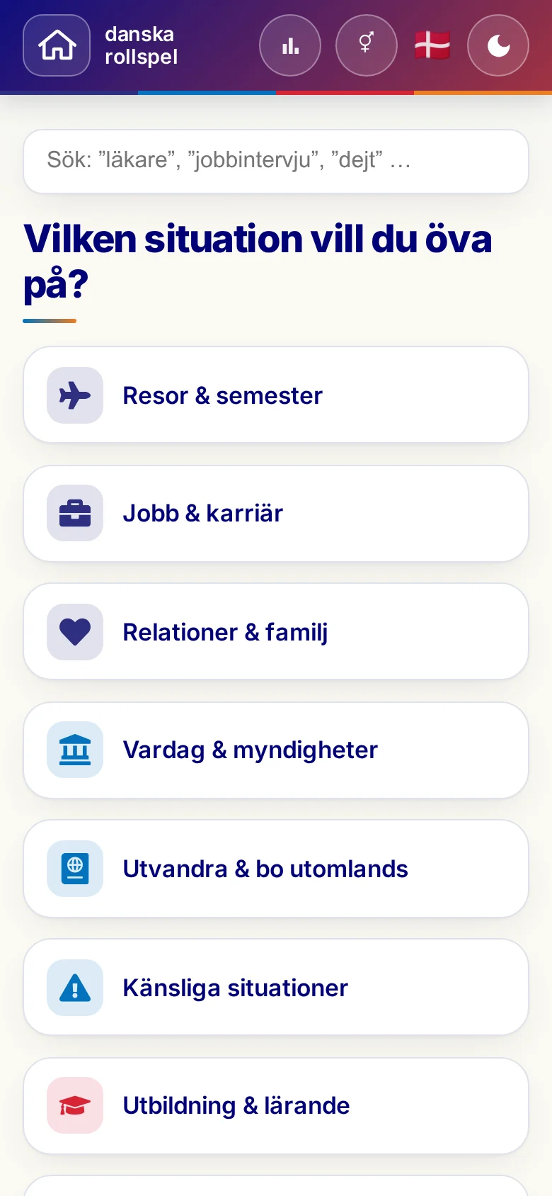Mobil: Språkrollspelens situationer.