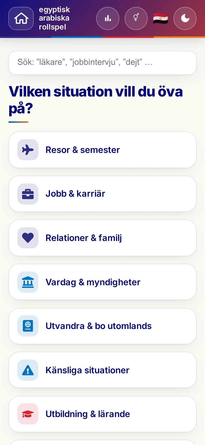 Mobil: Språkrollspelens situationer.