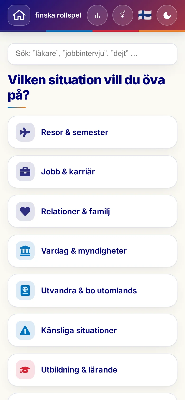 Mobil: Språkrollspelens situationer.