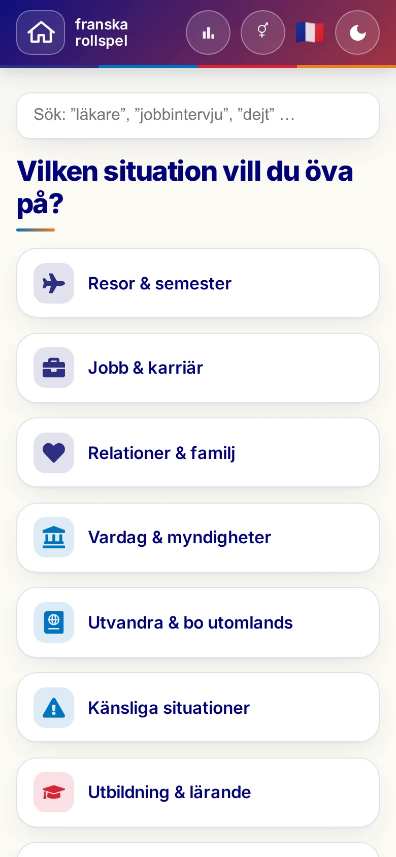 Mobil: Språkrollspelens situationer.
