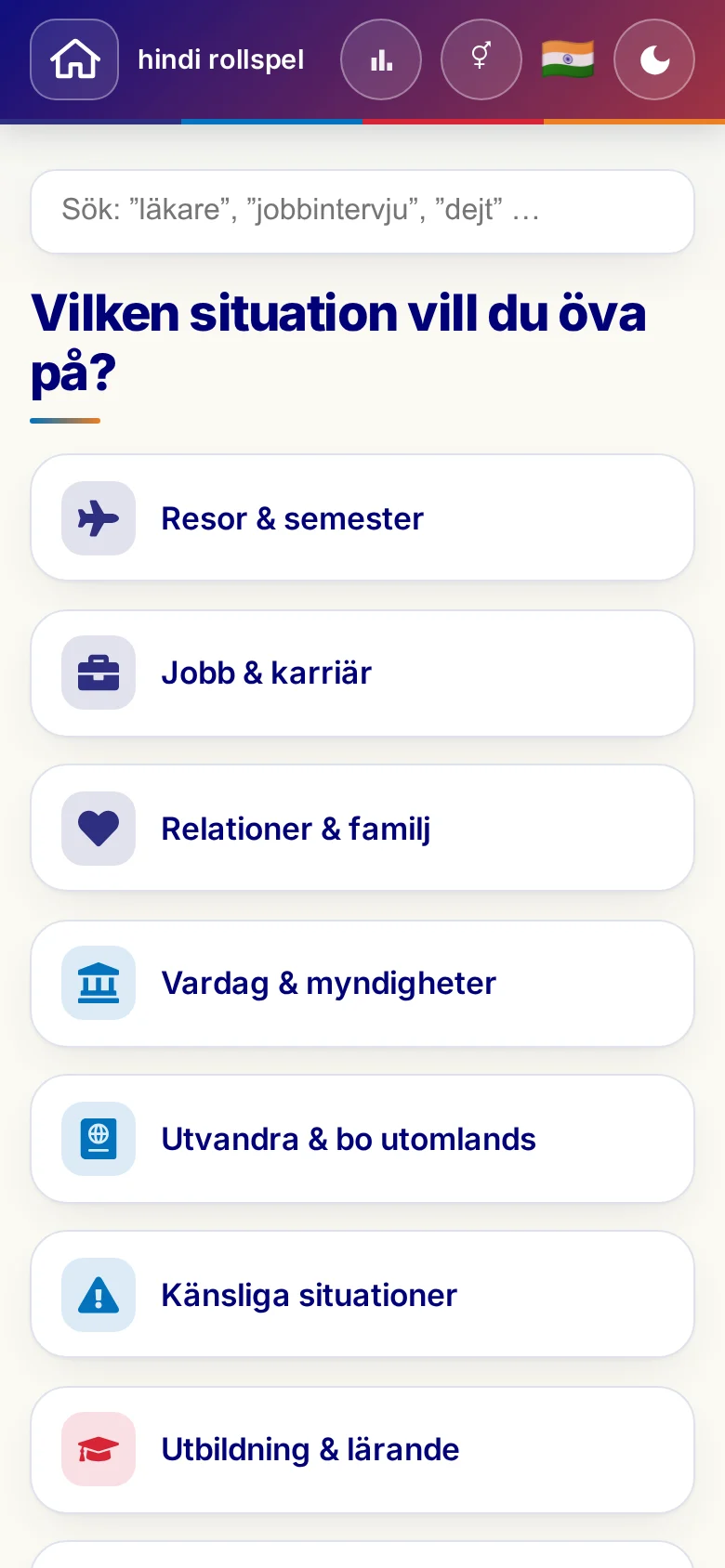 Mobil: Språkrollspelens situationer.