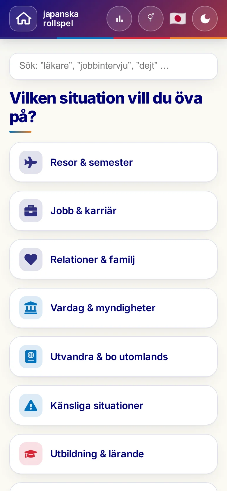 Mobil: Språkrollspelens situationer.