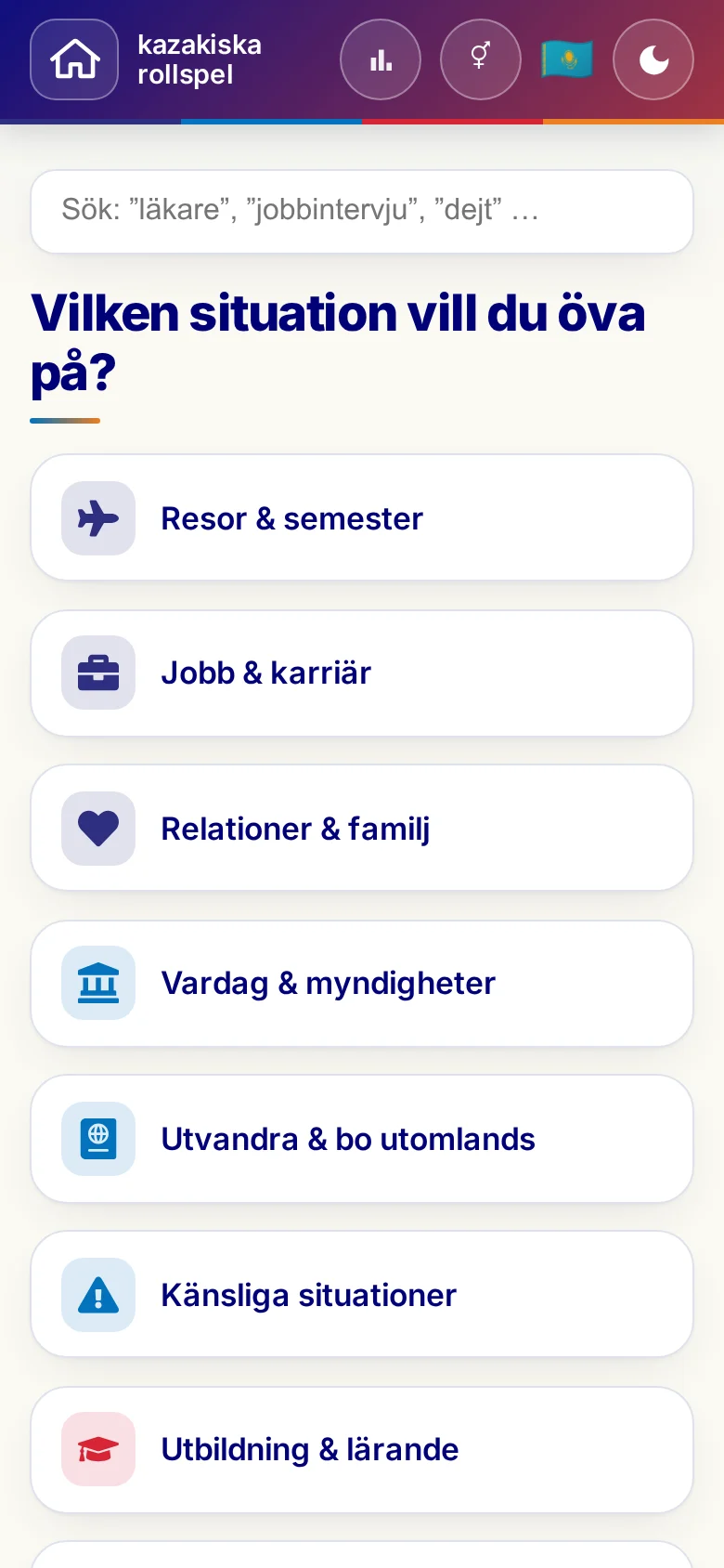 Mobil: Språkrollspelens situationer.