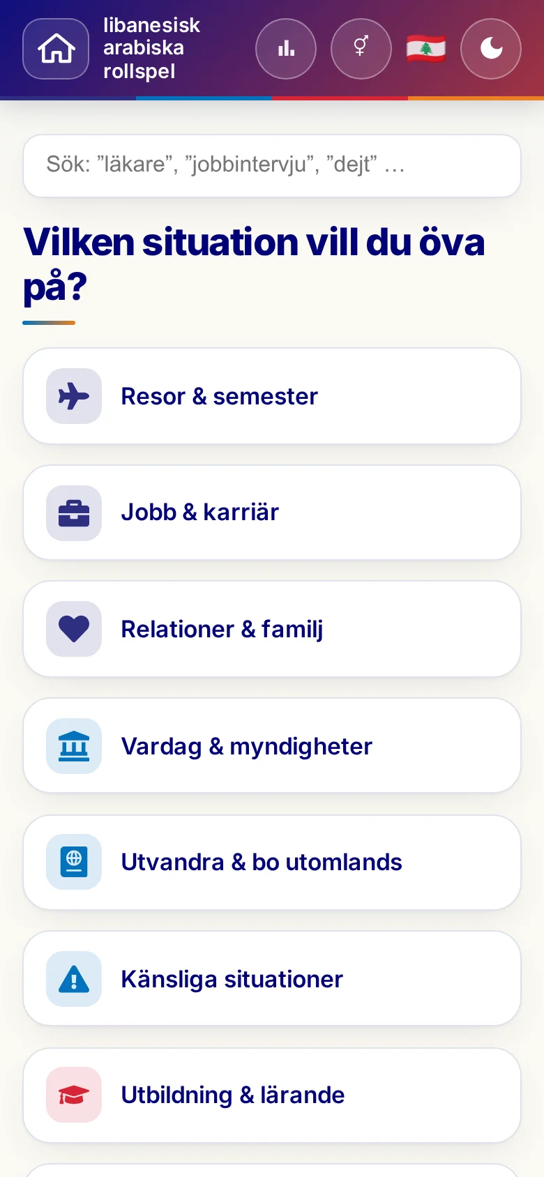 Mobil: Språkrollspelens situationer.