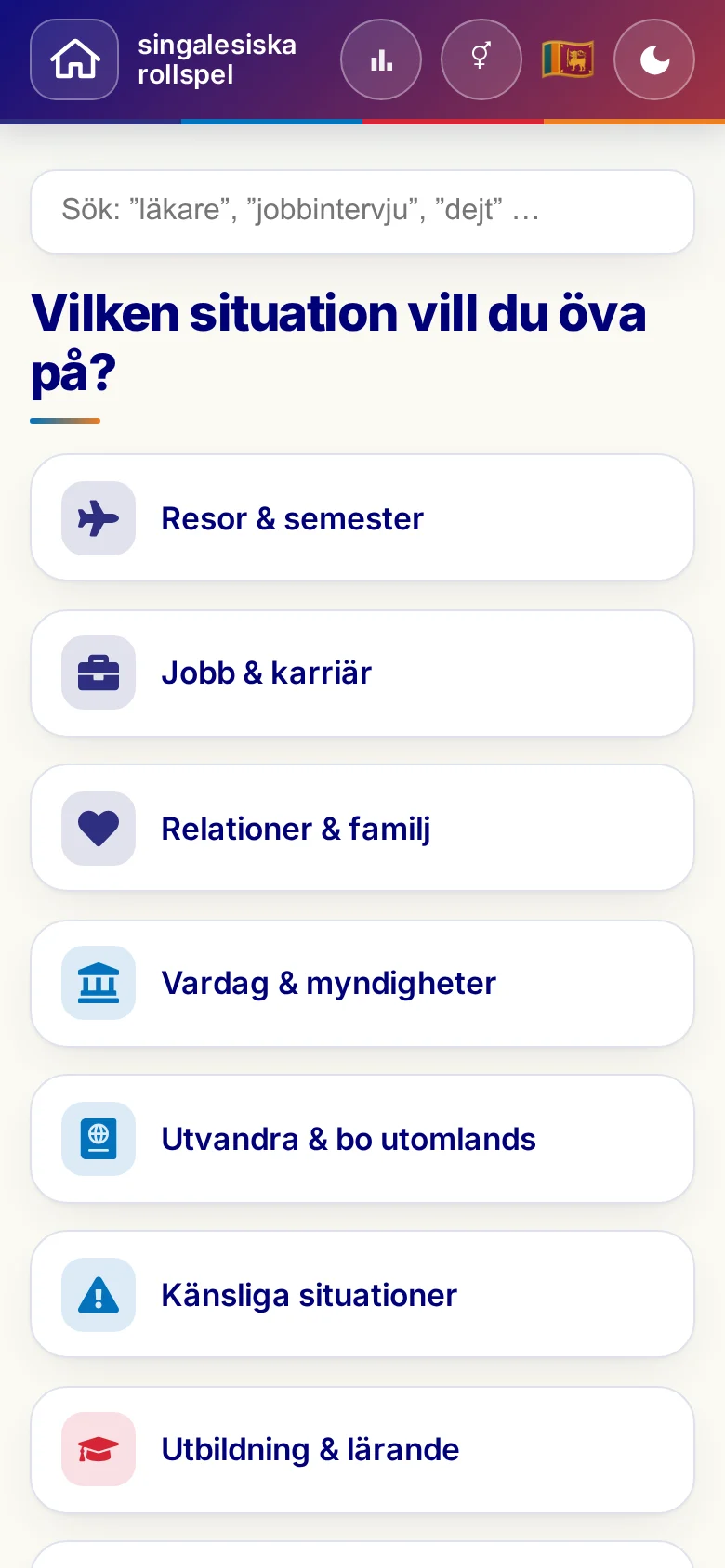 Mobil: Språkrollspelens situationer.