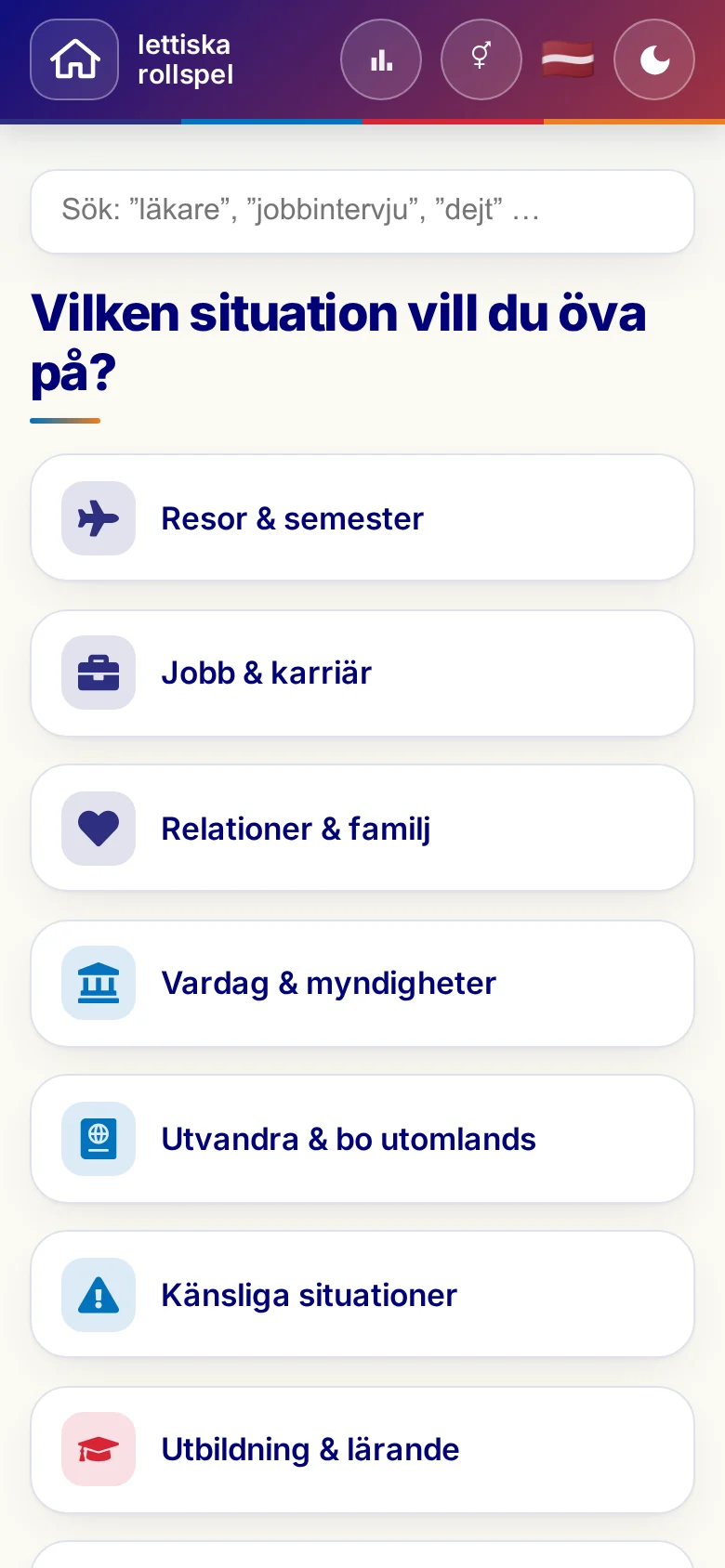 Mobil: Språkrollspelens situationer.