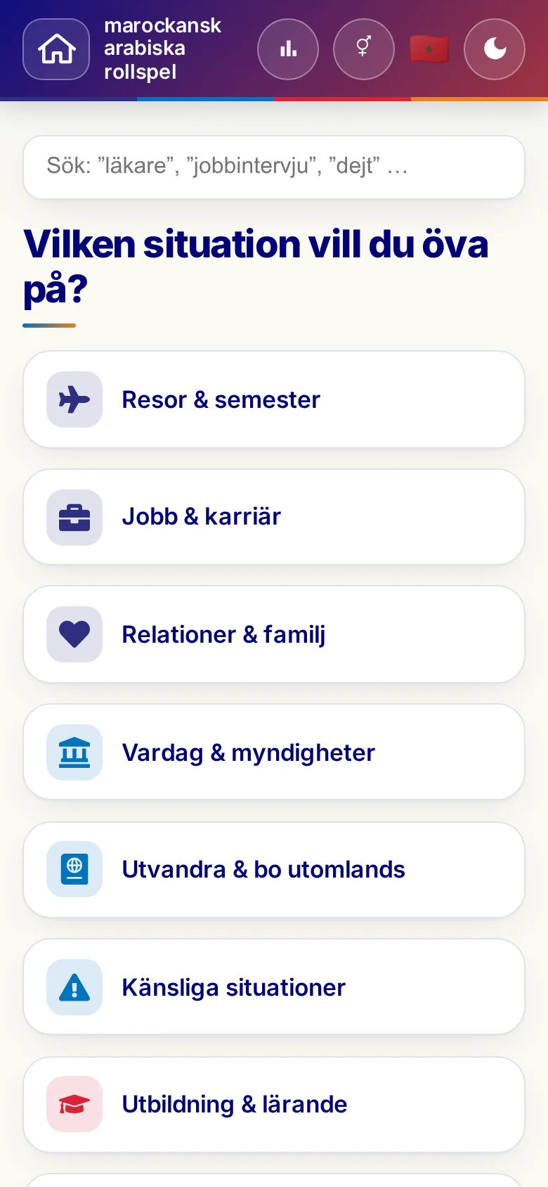 Mobil: Språkrollspelens situationer.