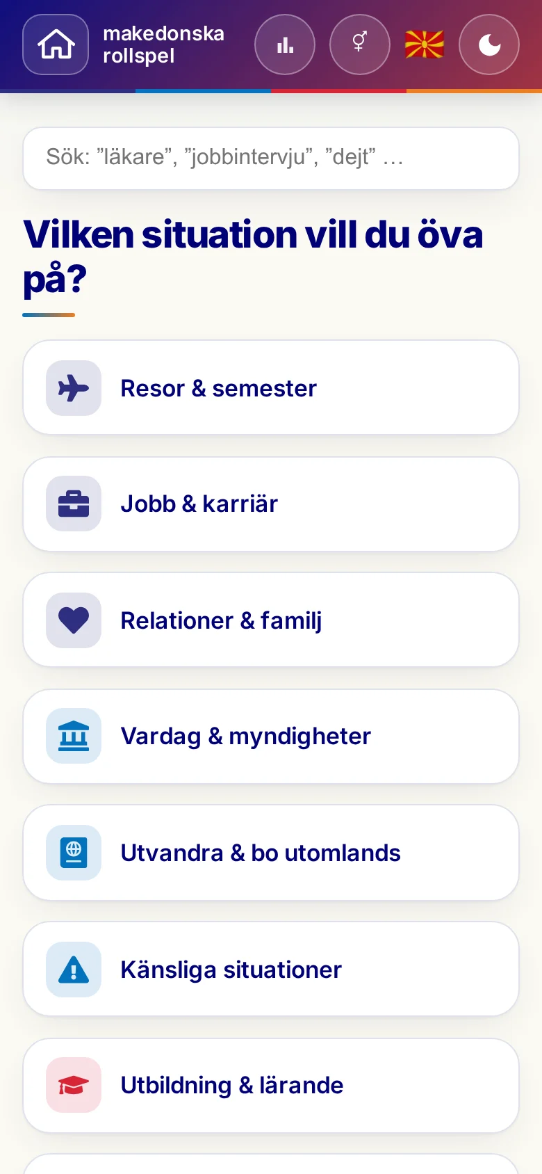 Mobil: Språkrollspelens situationer.