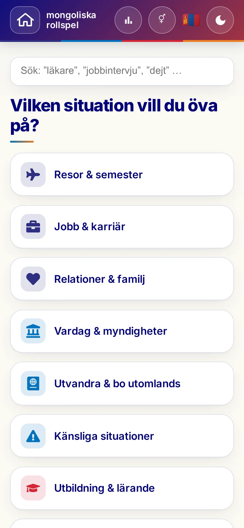 Mobil: Språkrollspelens situationer.