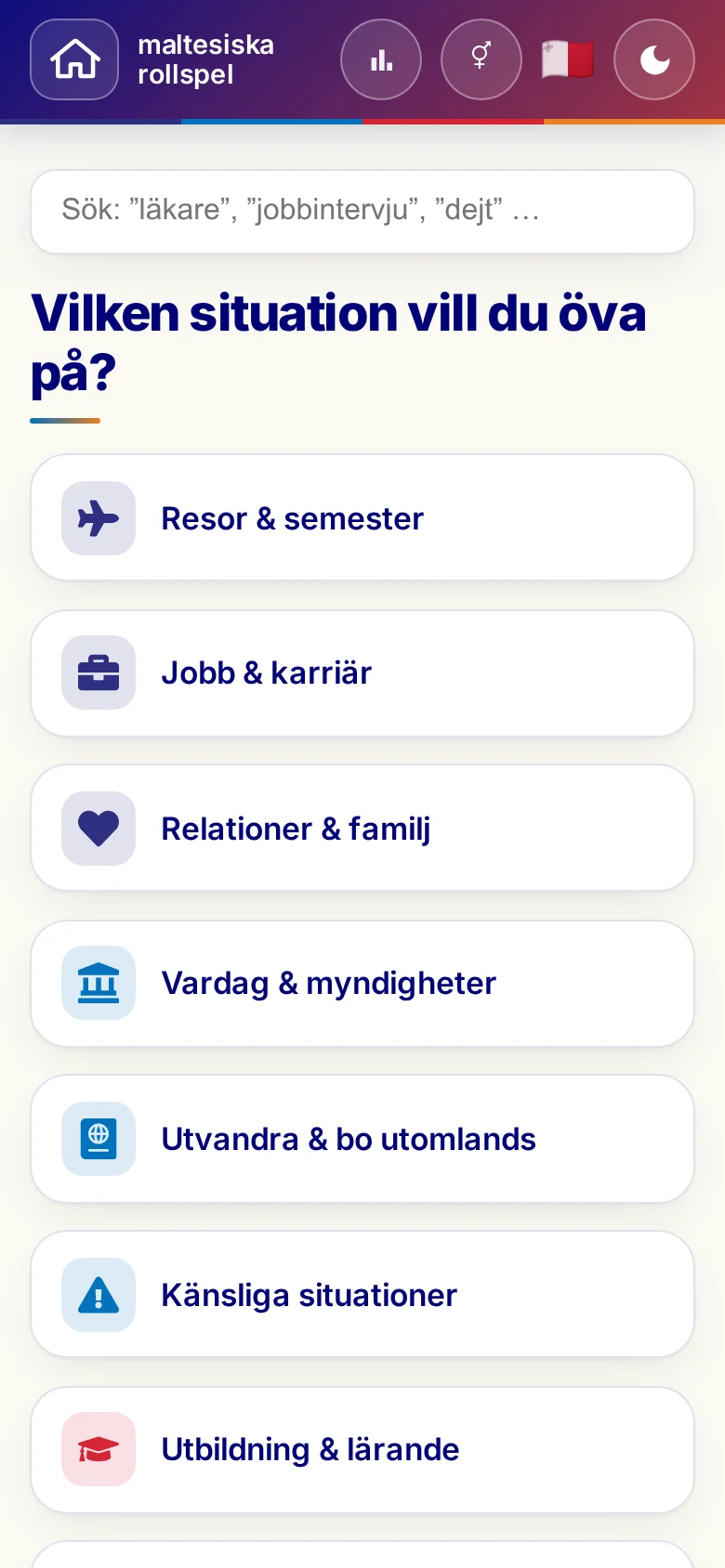 Mobil: Språkrollspelens situationer.