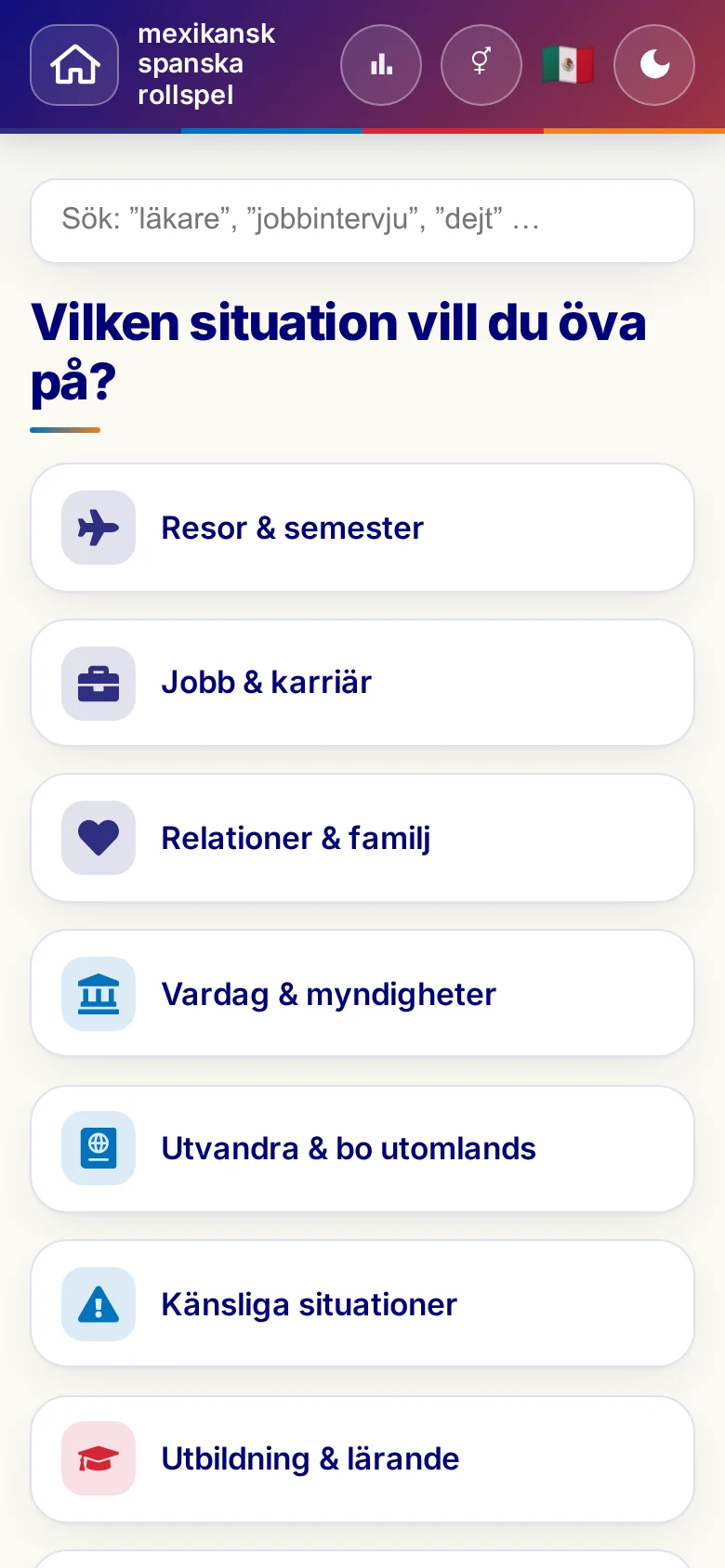 Mobil: Språkrollspelens situationer.