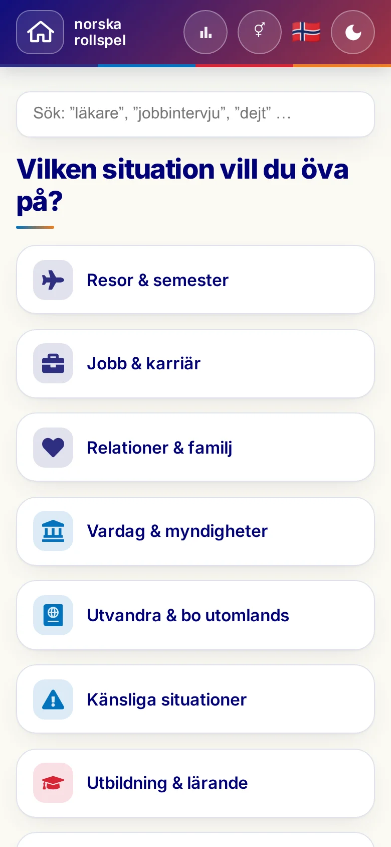 Mobil: Språkrollspelens situationer.